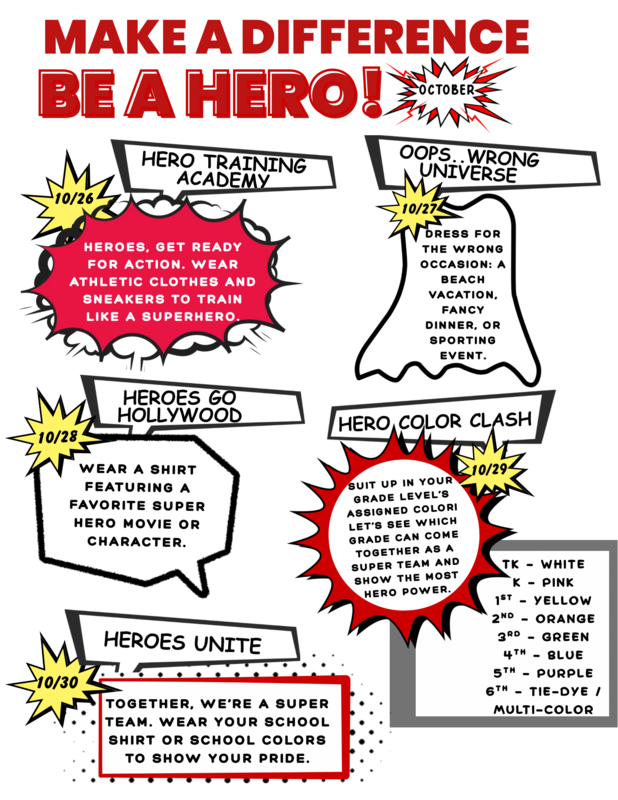 PTO - Red Ribbon Spirit Week - Each Schools Day's Dress Up Instructions