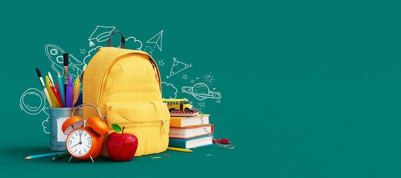 a collection of school supplies
