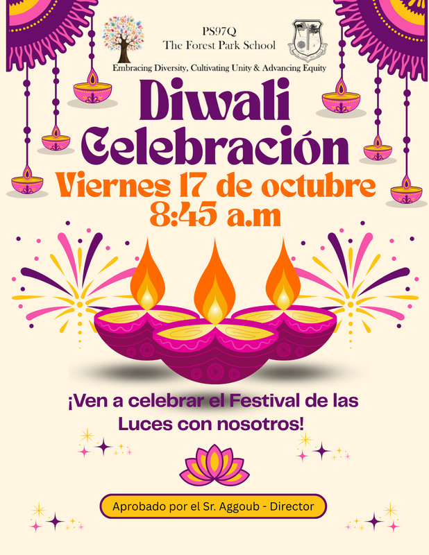Diwali celebration with date and time in Spanish