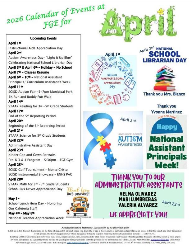 Calendar of Events - April 2026