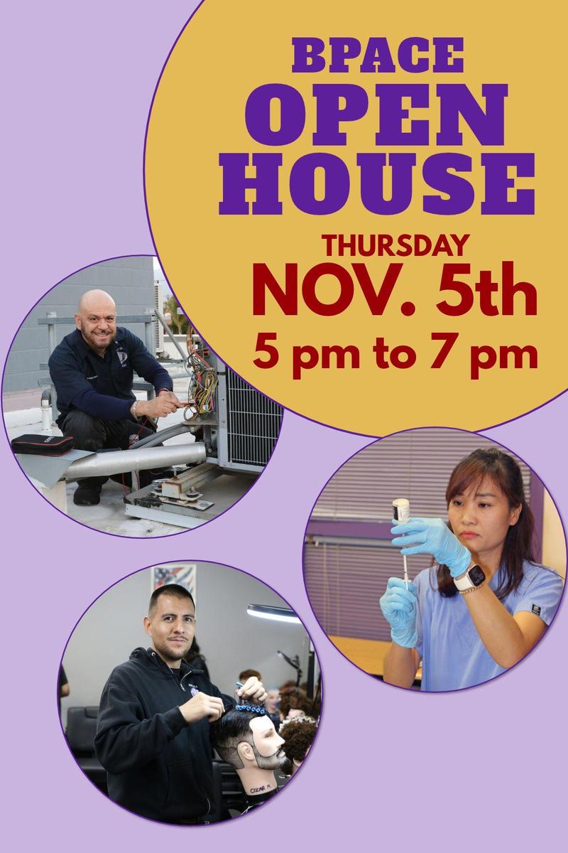 Open house announcement with images of professionals at work.