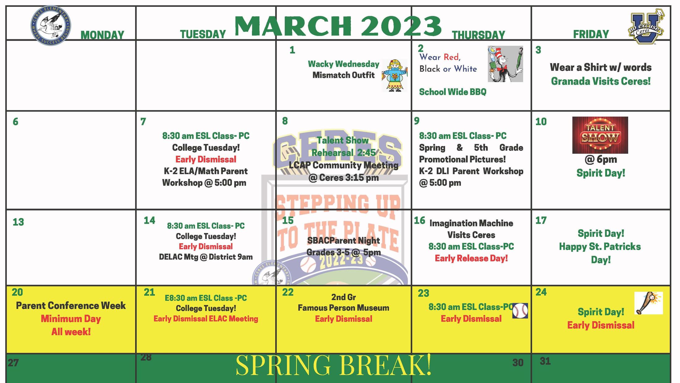 School Calendar Family Resources Ceres Elementary School