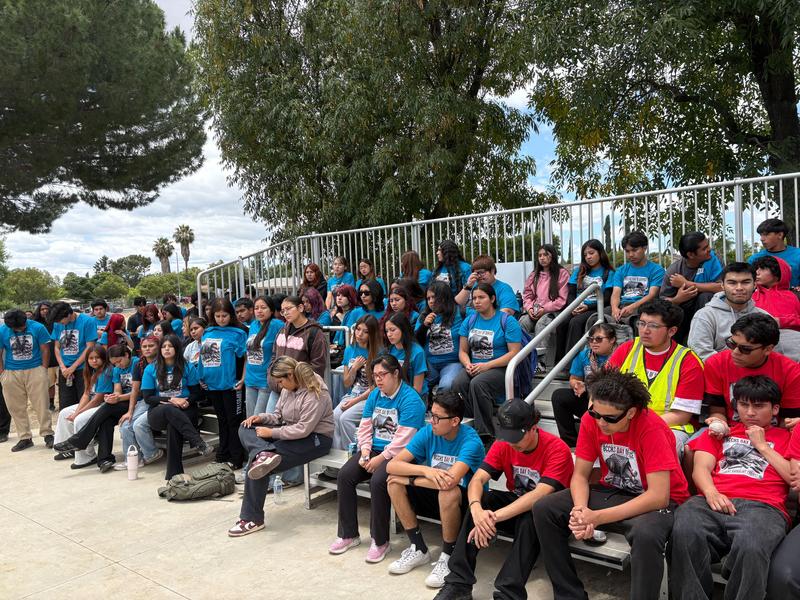 Students on bleacher is BC Day tshirts