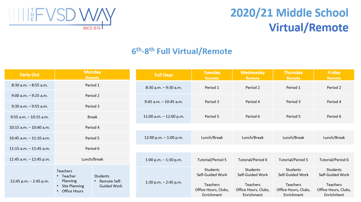 Virtual/Remote Daily Schedule - please contact Ed Services if you need assistance