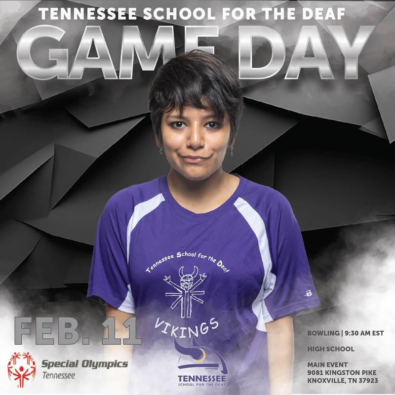 A young woman in a purple sports shirt stands against a dramatic background promoting Game Day.