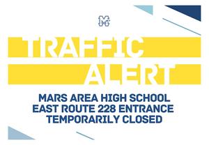 Traffic Alert graphic with blue and gold