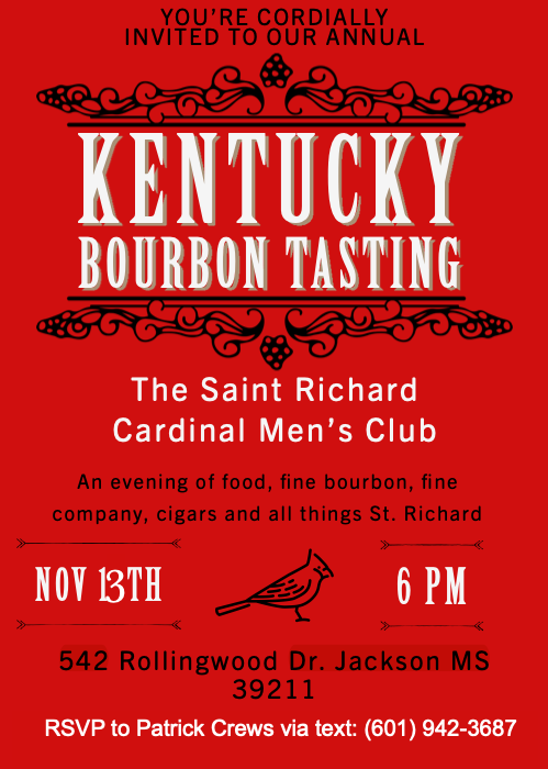 Cardinal Men's Club Bourbon Tasting * Nov. 13 Featured Photo