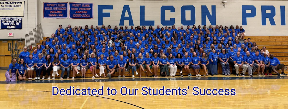 Mashpee Public School's Staff sitting on gym bleachers