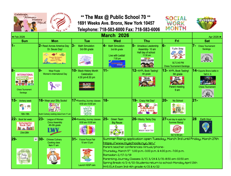 March Calendar Posted