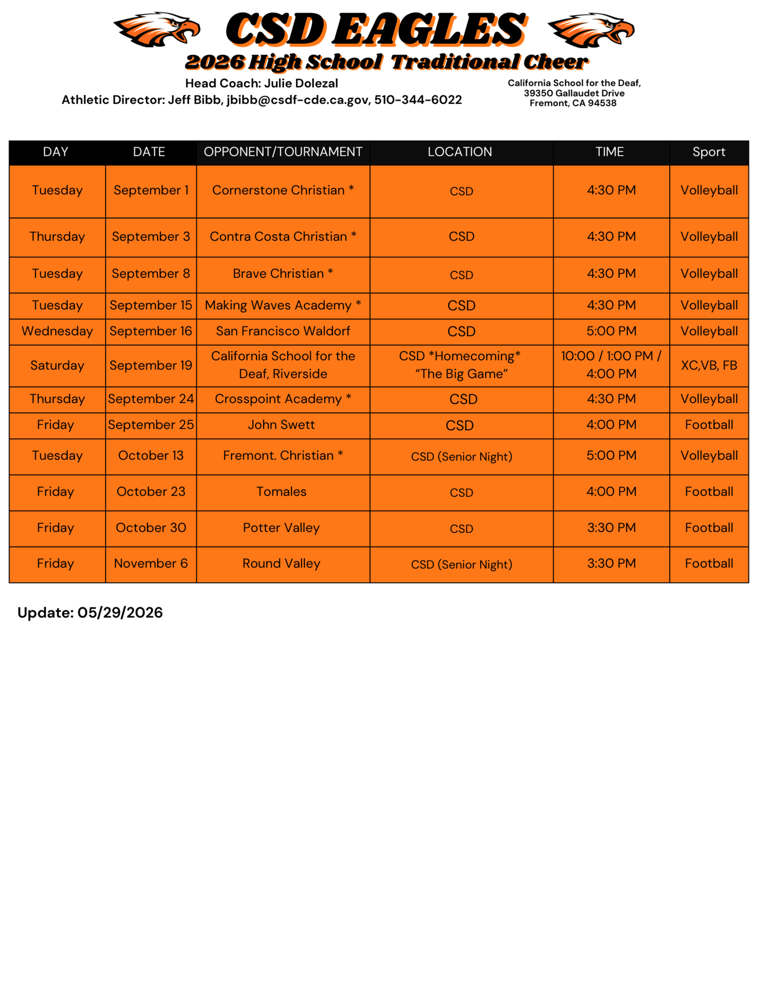 Cheer Schedule
