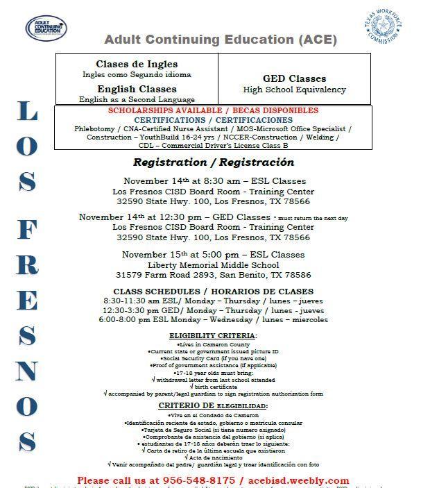 Adult Continuing Education (ACE) information
