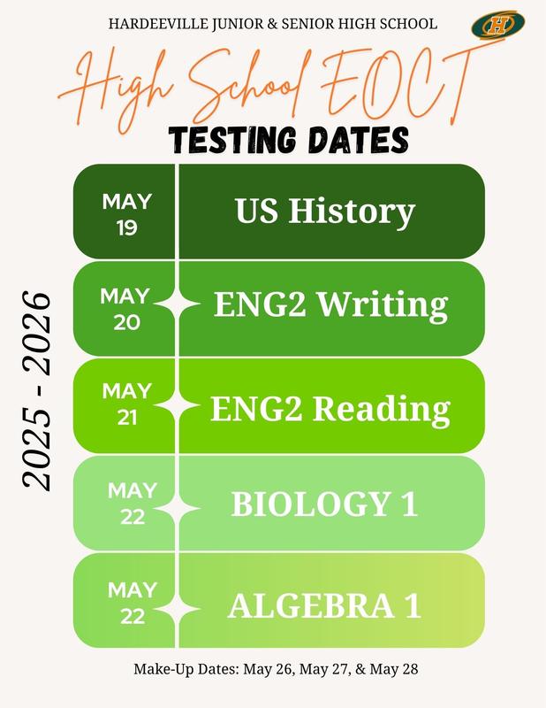 High School EOCT Testing Dates ~ Fechas de los exámenes EOCT de la escuela secundaria