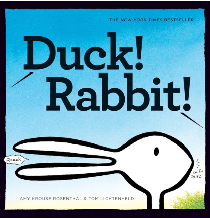 book cover with a drawing that looks like both a rabbit and a duck