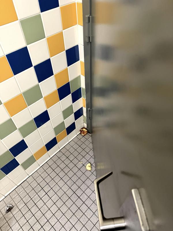 Apple smashed in corner of bathroom