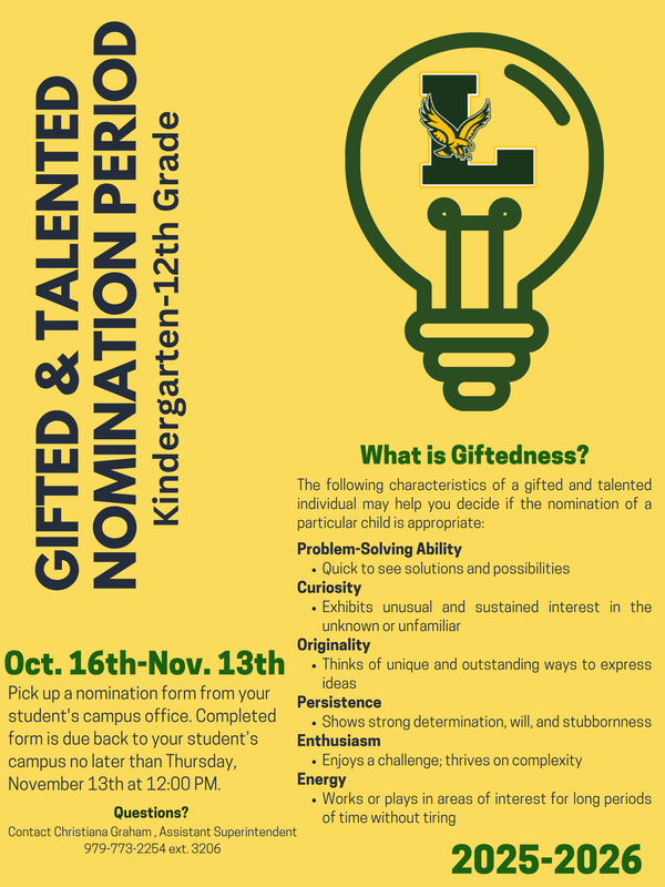 Gifted and Talented Nomination Period Flyer details to nominted your student
