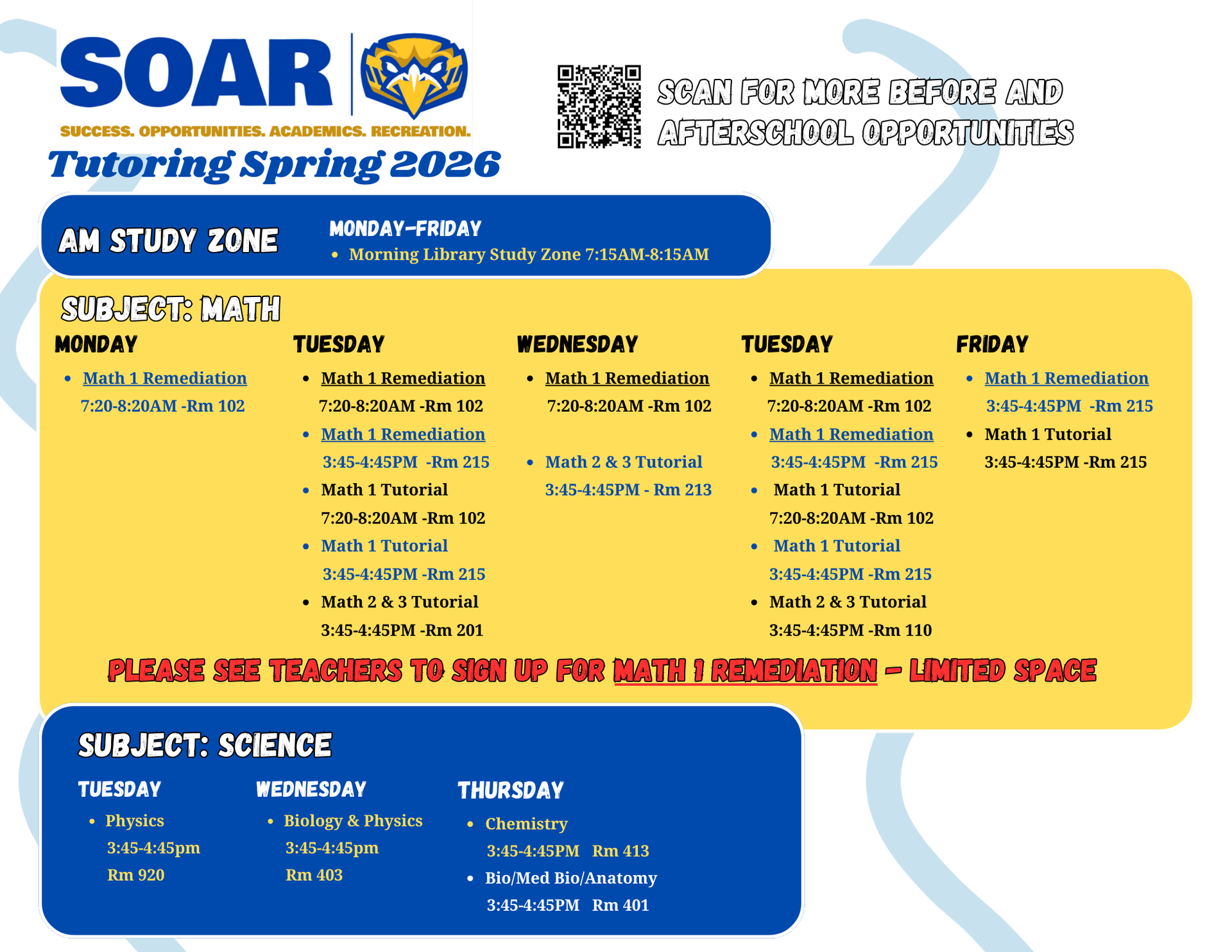 SPRING TUTORIAL SCHEDULE 2026