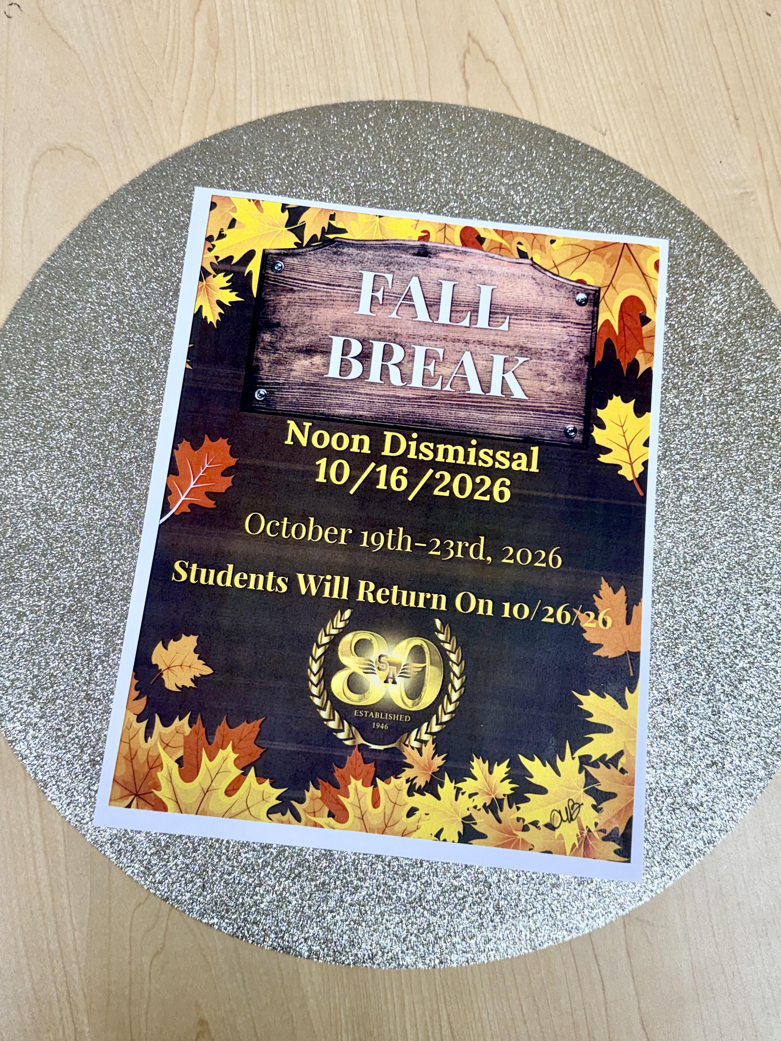 Fall Break! Noon Dismissal 10/16/2026 Featured Photo