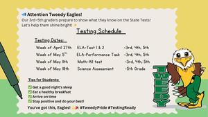 Testing schedule for the upcoming weeks 3-5