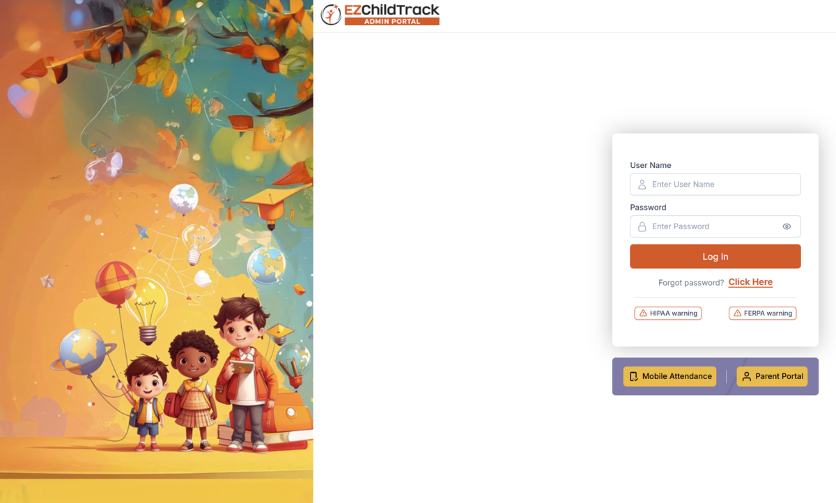 Photo of log in screen