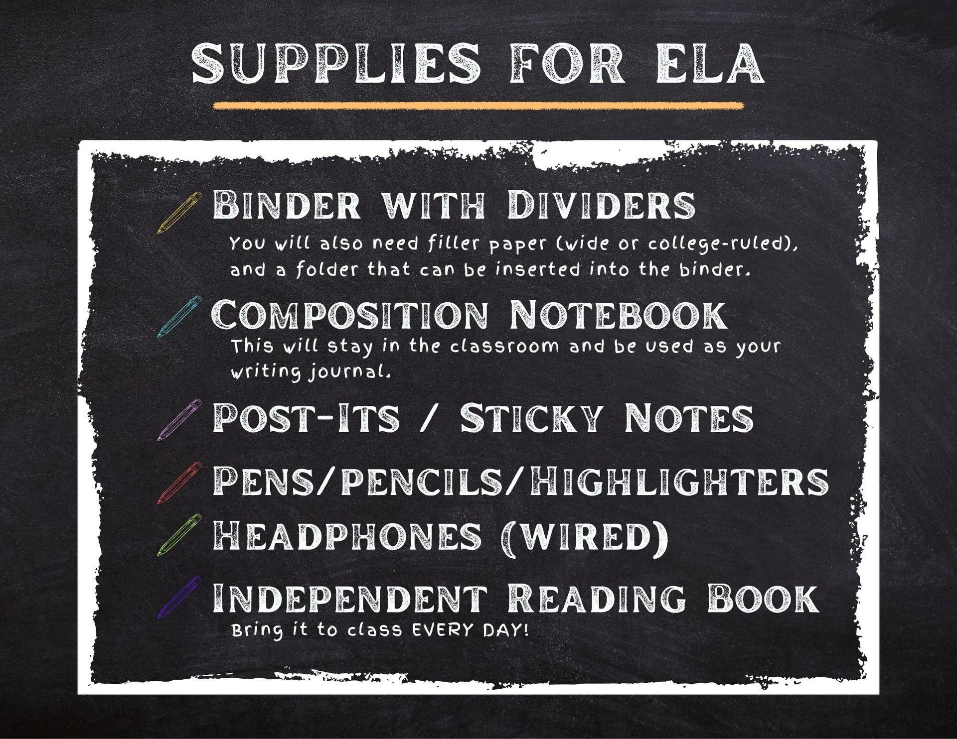 ELA Supply List