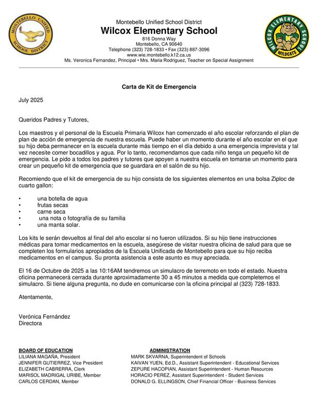 Emergency Kit Letter