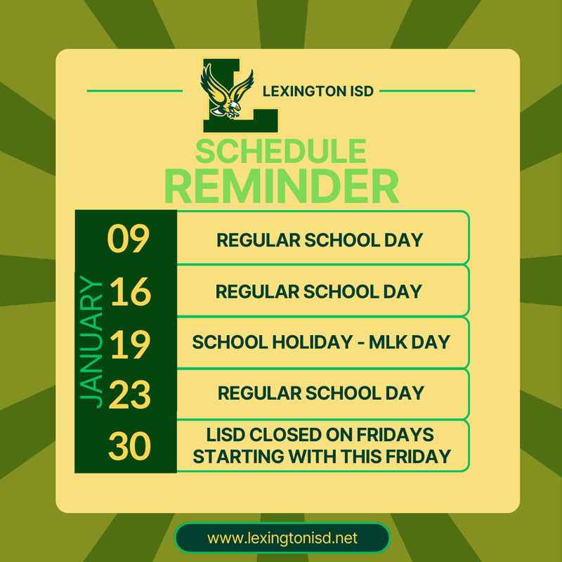 2026 January Schedule School Days Reminder