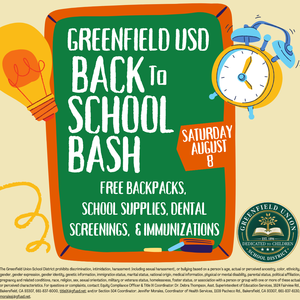 Flyer promoting free backpacks to gfusd students