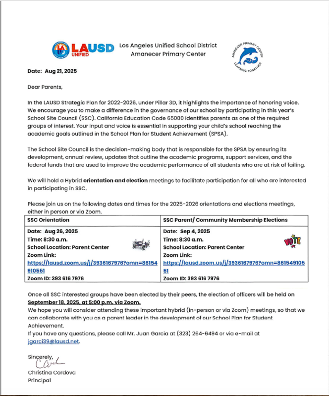SSC/ELAC Orientation and Election Flyer