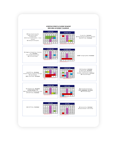 Academic Calendar - Academics Tab - Horizon Science Academy Belmont High School