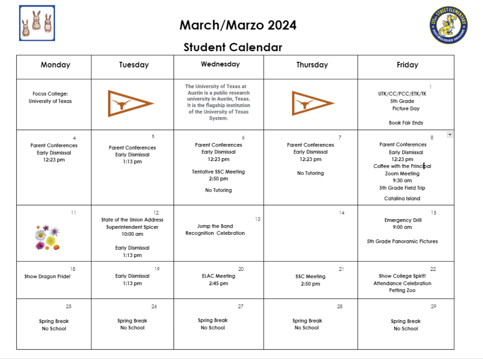 School Calendar – Our School – 135th Street Elementary