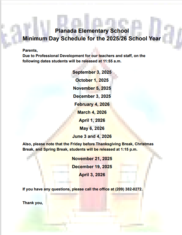 Minimum Day Schedule 2025/26 School Year Featured Photo