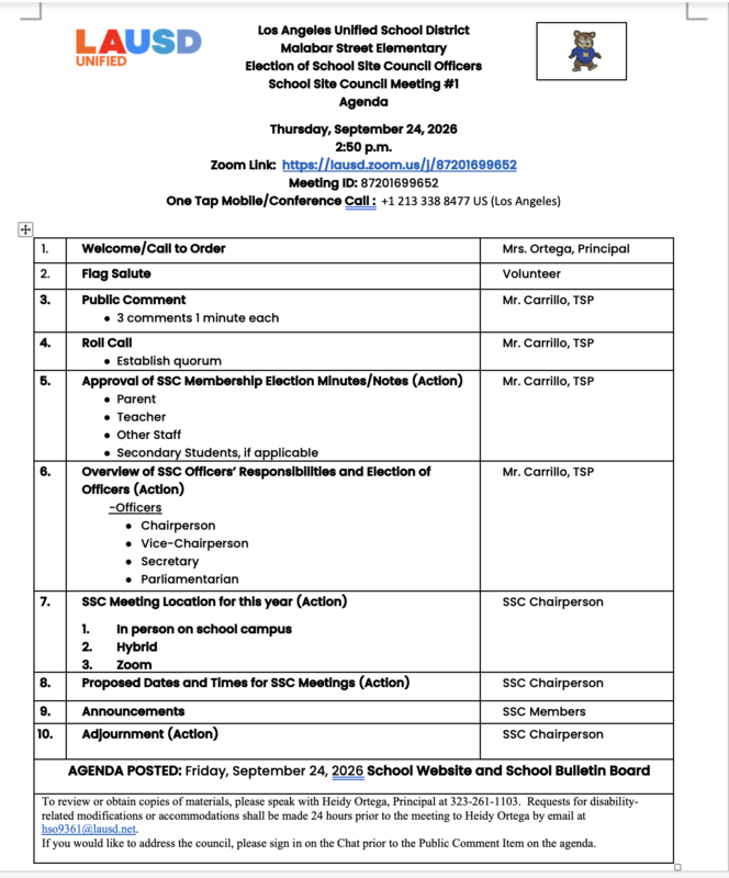 SSC Agenda