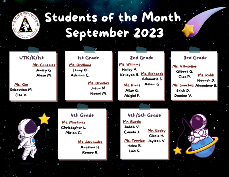 Students of the month of September Sally Ride Elementary A Smart Academy