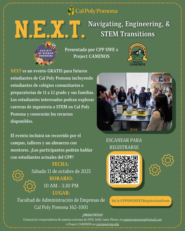 Cal Poly Pomona NEXT Event, 10.11.2025 - Spanish text