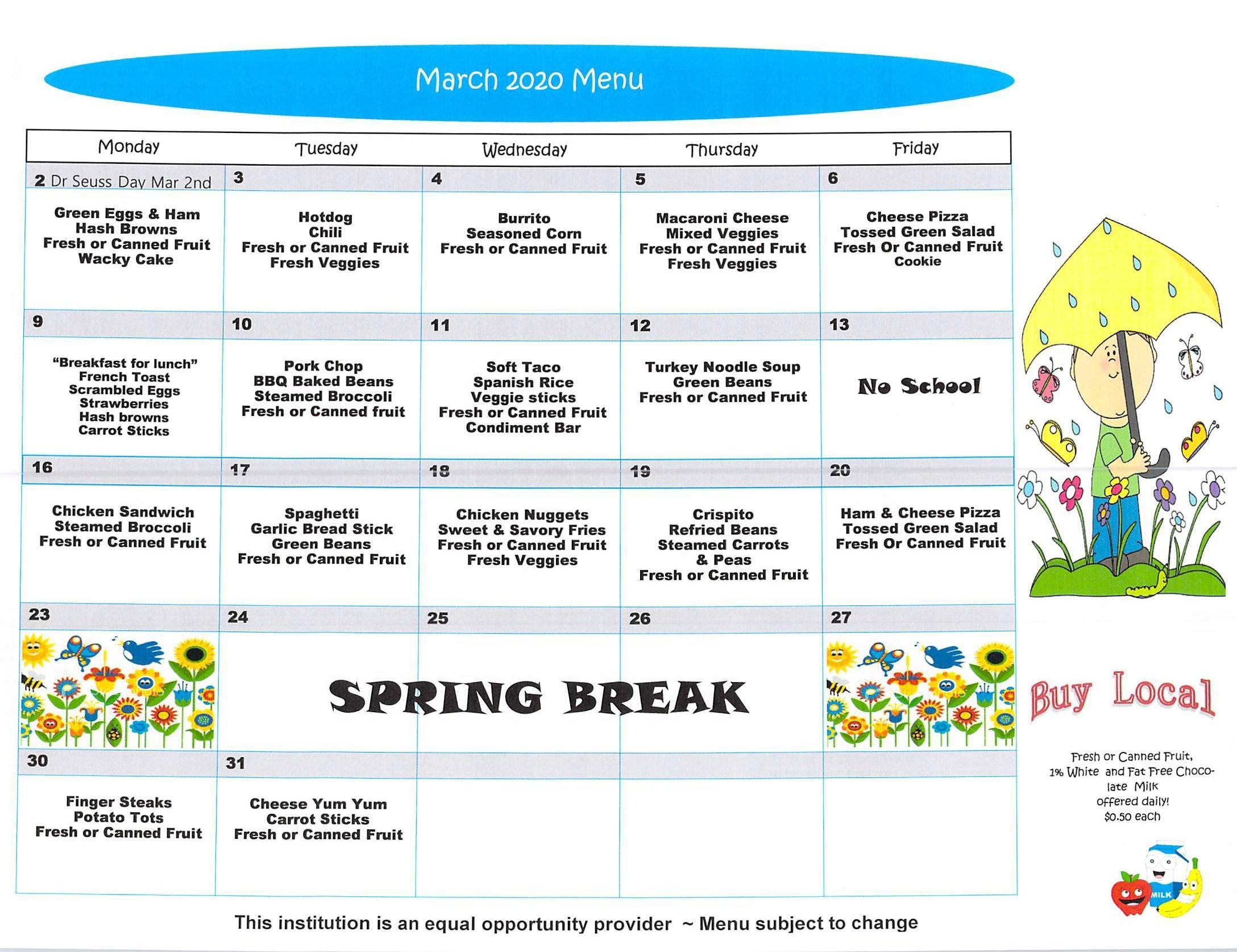 Elementary School Menu Food Services Caldwell School District