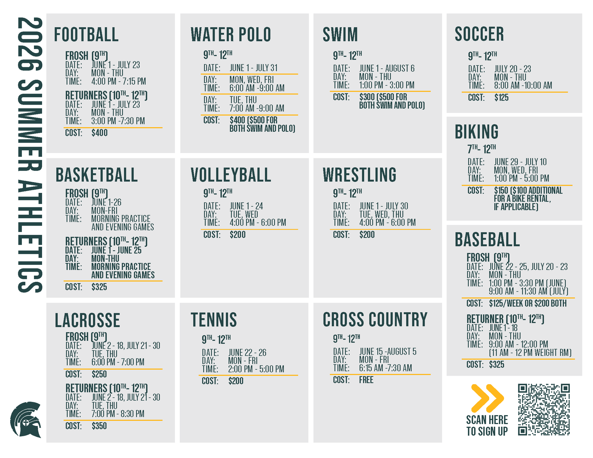 Summer Sports Offerings 2026