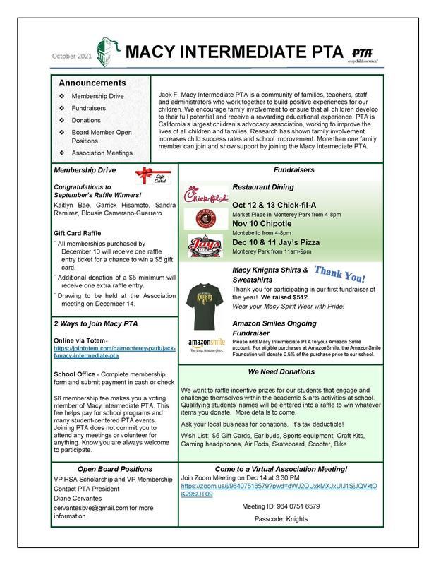 PTA October Newsletter