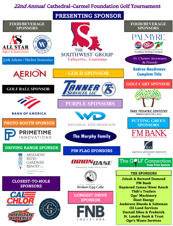 Cathedral-Carmel Foundation Golf Tournament Sponsors - We THANK YOU!