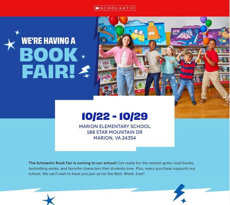 Scholastic Book Fair October 22-29 screenshot from the website.