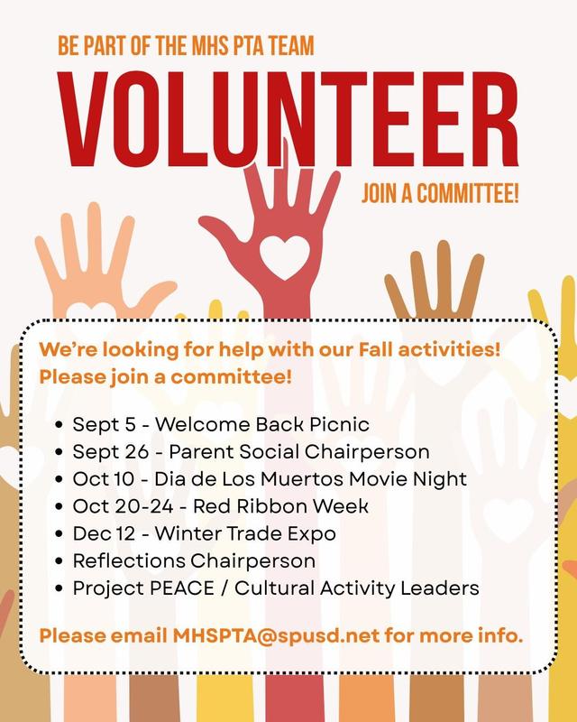 VOLUNTEERS NEEDED - Upcoming Events