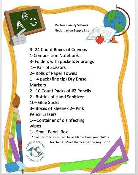 Kindergarten Supply List