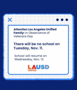 In Observance of Veterans Day, No School on November 11, 2025