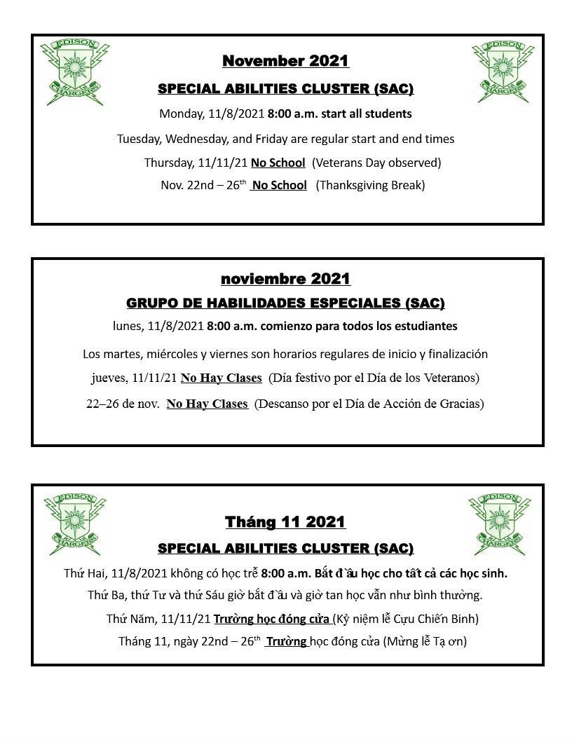 Sac Calendar – Sac – Edison High School