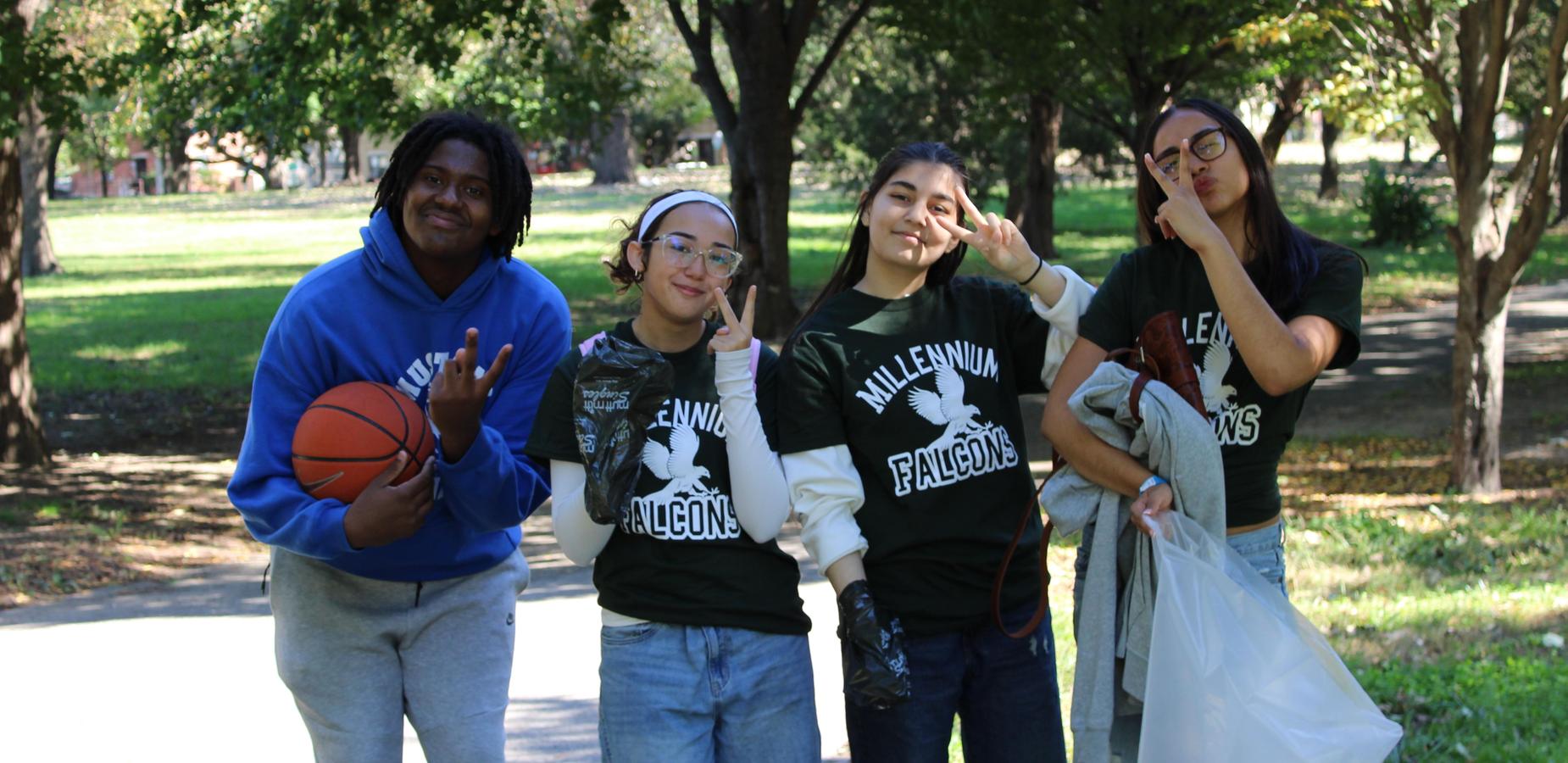 Students posing in the park