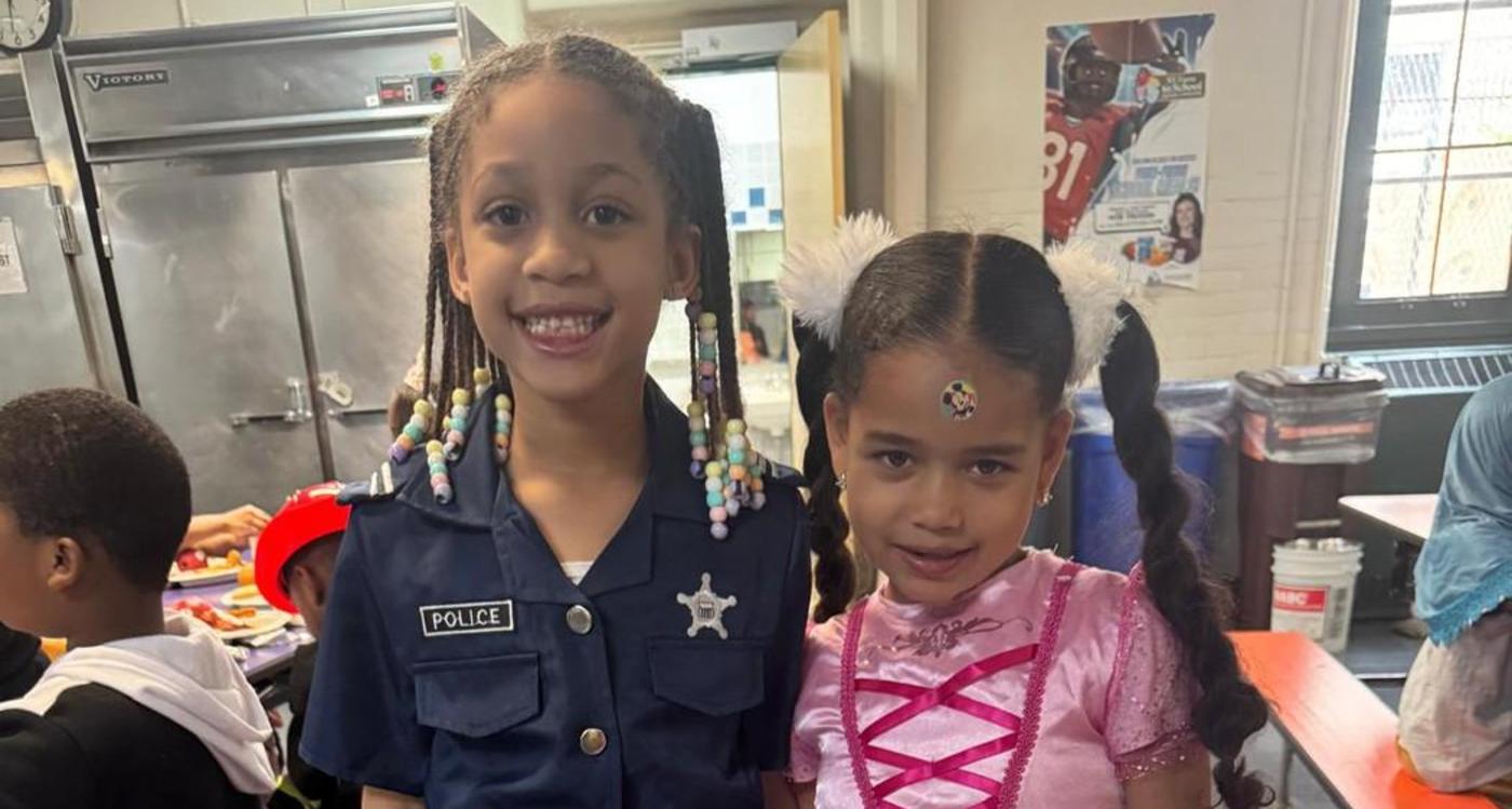 Students dressed as the law and a princess