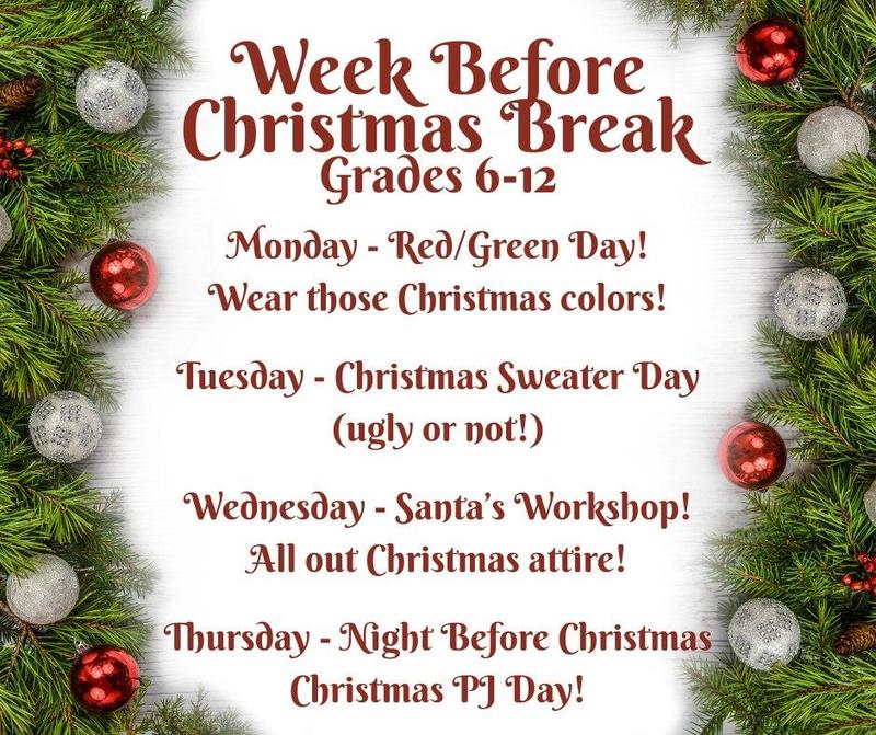 MS/HS Christmas Dress Days!  Dec 15-18!