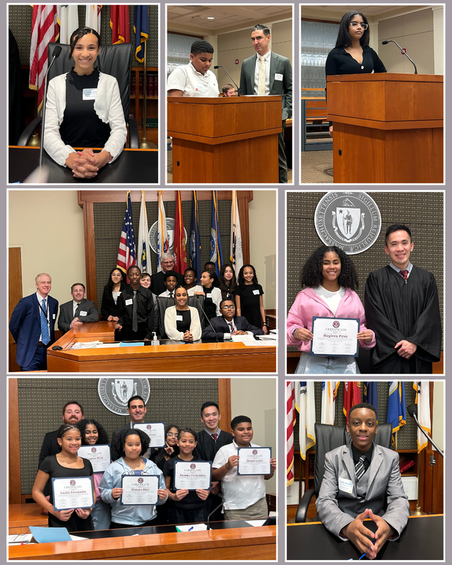 Collage of photos from the mock trial