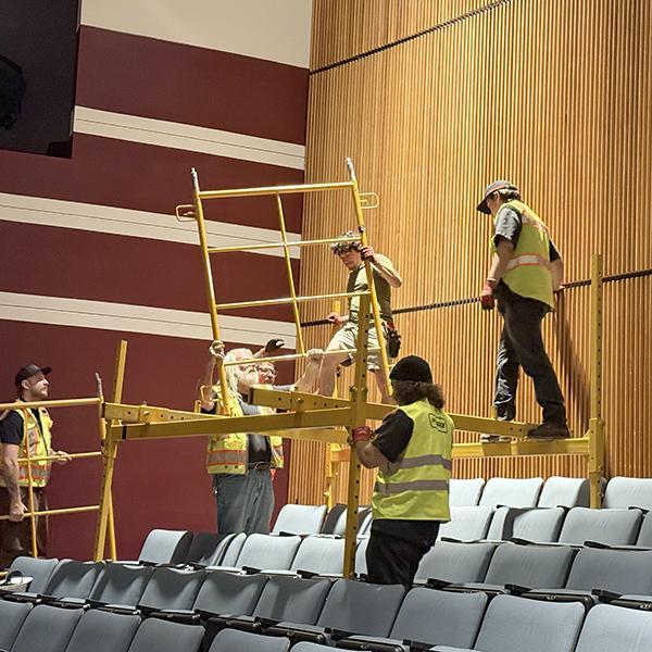 scaffolding erected to begin auditorium lighting work