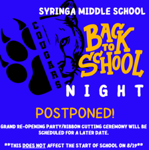 Back To School Night Postponed -Flyer