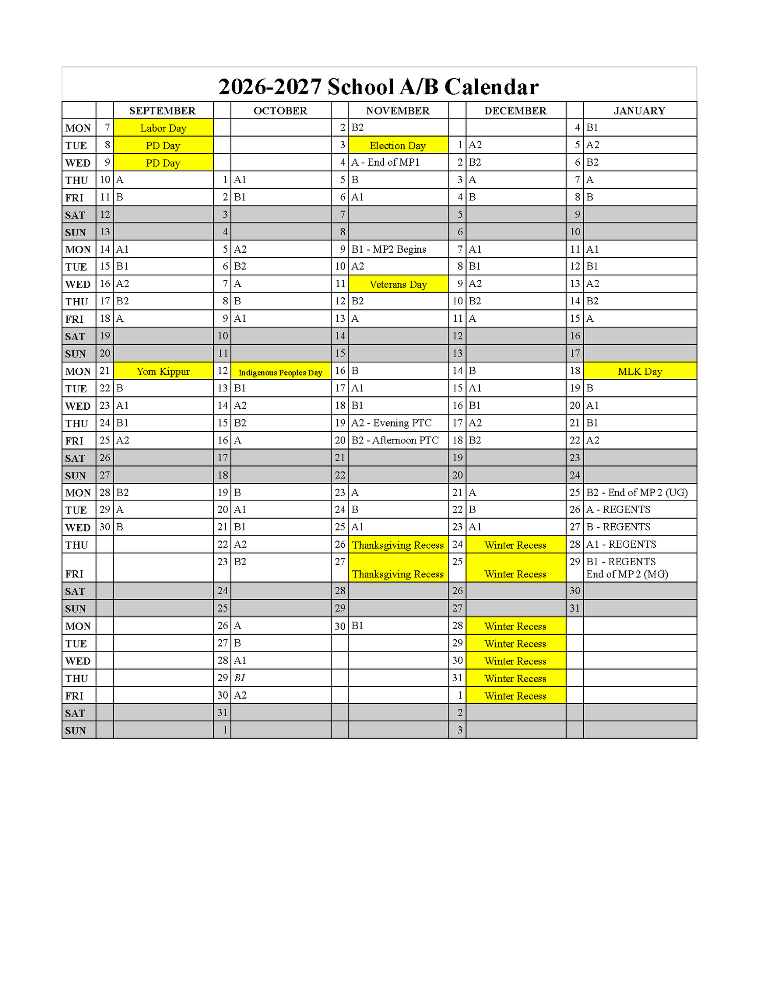 NEST+m Fall A/B Calendar